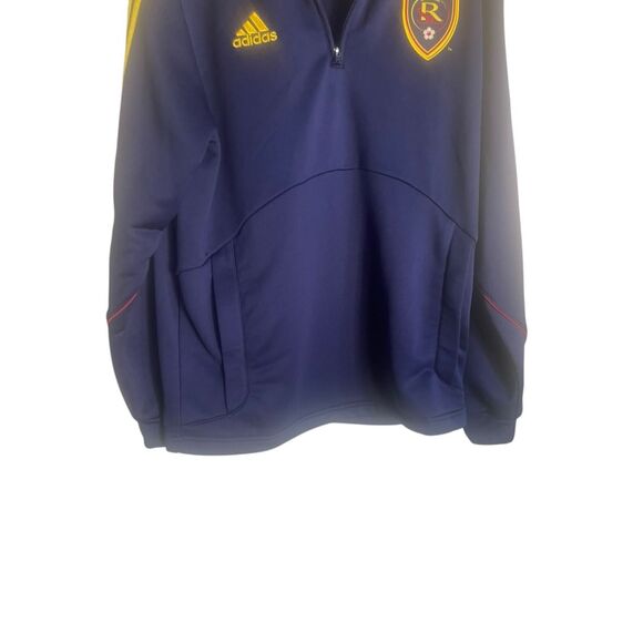 Adidas Mens Navy Blue Yellow Long Sleeve Stripe Training Pullover Top Size Large - Picture 5 of 13